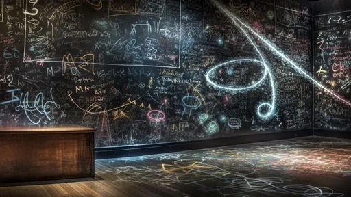 A large worn-out chalkboard covered with faded chalk mathematics and working notes.