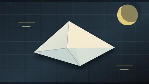 A folded paper shape floating over a geometry grid under a crescent moon