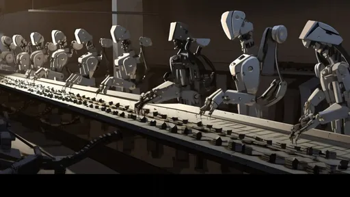 Illustration of robots working together, echoing small composable parsers handling chatbot messages.