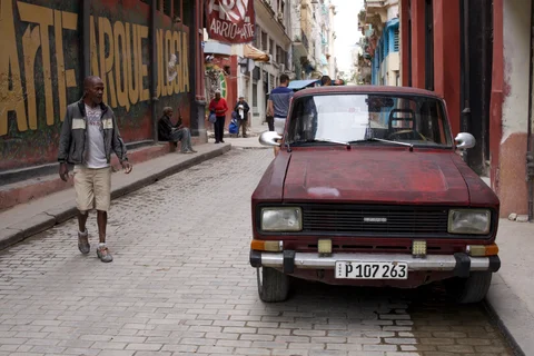 The red Moskvich whose owner showed me the interior and lifted the bonnet