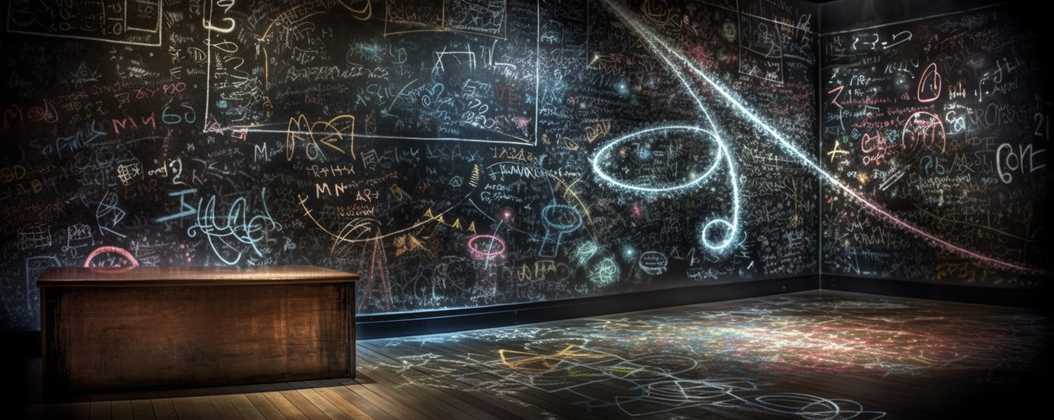 "A large, worn-out chalkboard filled with a complex web of statistical formulas, equations, and graphs in various colors of chalk. A piece of chalk hovers mid-air, as if magically drawing a new line on the board, creating a dynamic representation of data analysis. Dust particles gently float around, catching the light that streams into the room, highlighting the chalkboard's significance --v 5 --ar 5:2 --q 2 --stylize 1000"